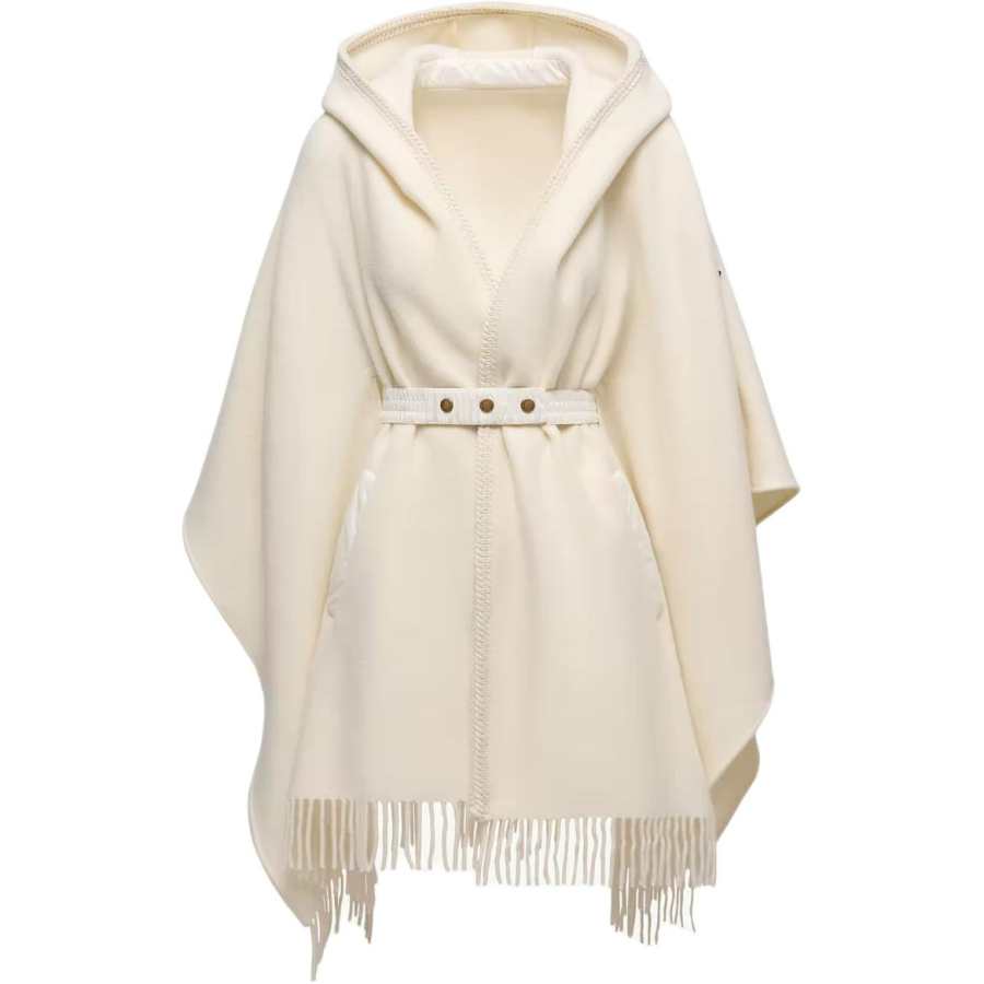 Moncler hooded fringed-hem cape
