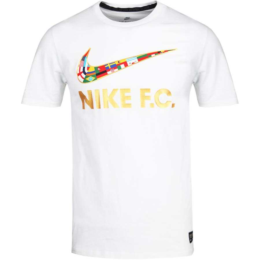 Nike Nike FC T Shirts Men's White Gold White Crew Neck Moderate Straight Fit