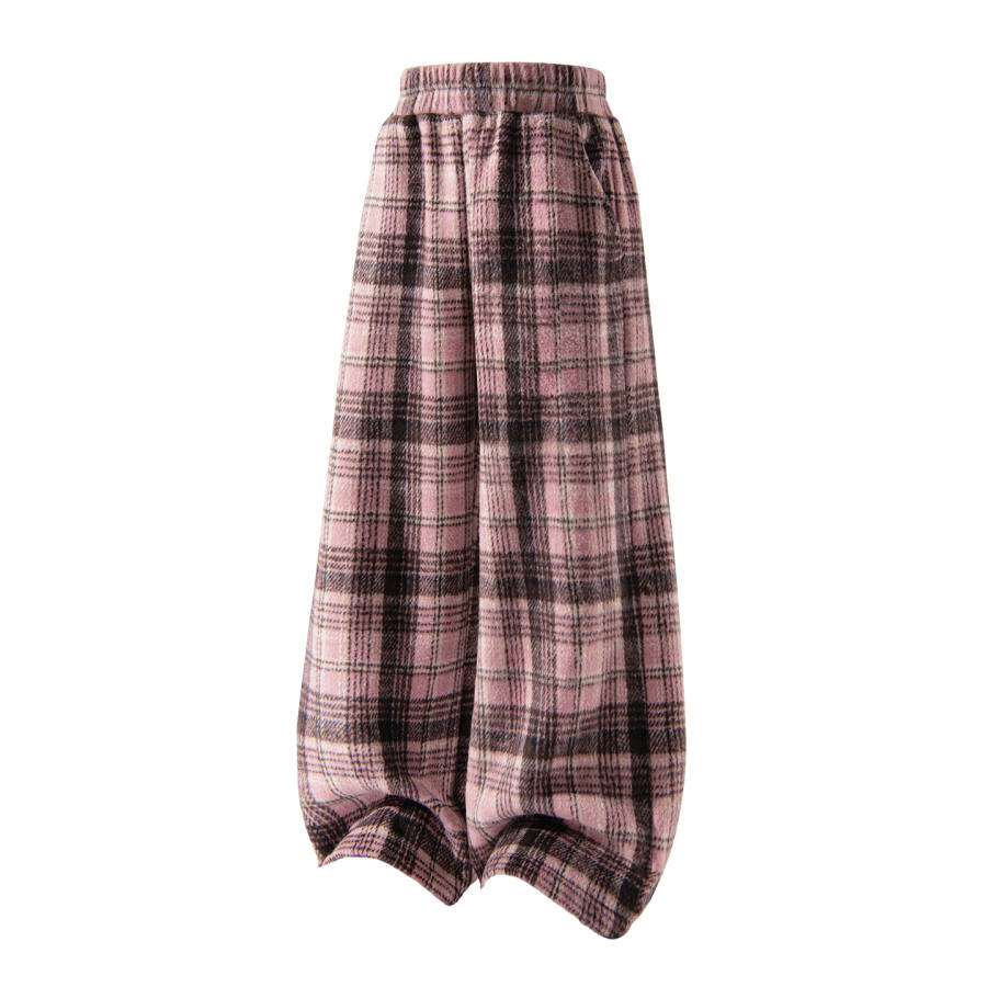 Disney Knitted Sweatpants Kids' Fleece Lined Plaid Wide Leg Pants Fall Winter Thickened Thermal