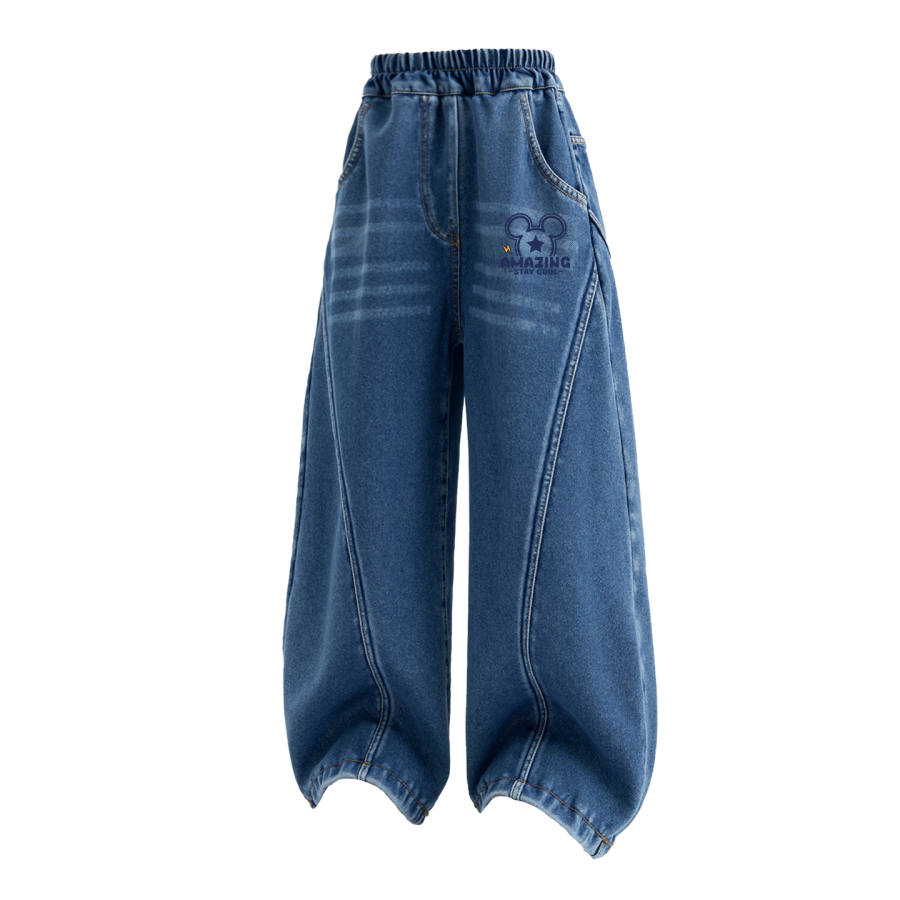 Disney Jeans Children's Fleece Scimitar Pants Fall Winter Thickened Thermal Kids'
