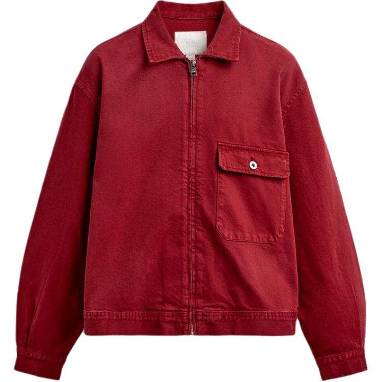 ZARA Denim Jackets Men's Red Lapel Moderate Straight Fit