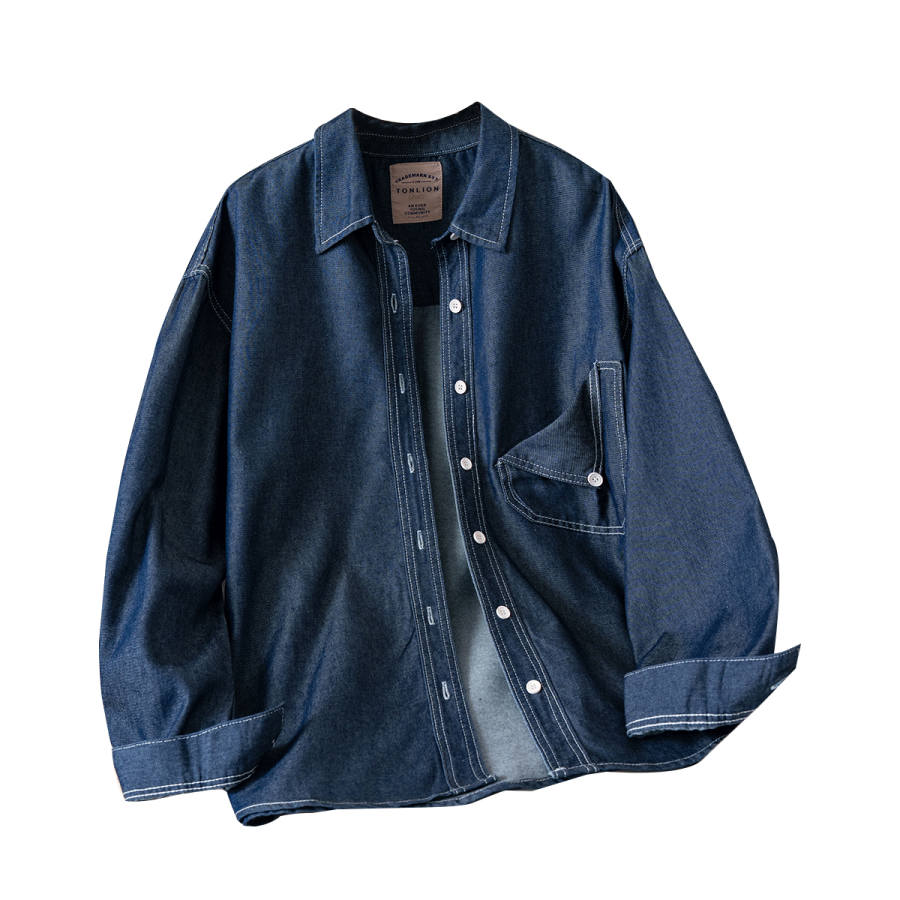Tonlion Denim Jackets Women's Dark Blue Lapel Moderate Straight Fit