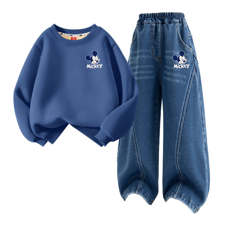 Disney Kids Casual Sportswear Crew Neck Thickened And Fleece Lined