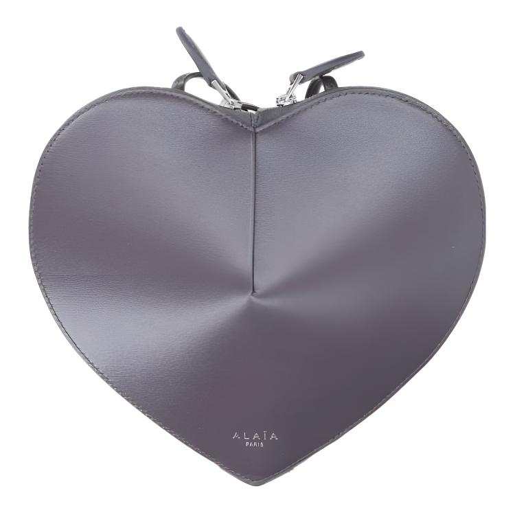 Alaia Calfskin Heart Shaped Crossbody Bag Women's Gray Purple