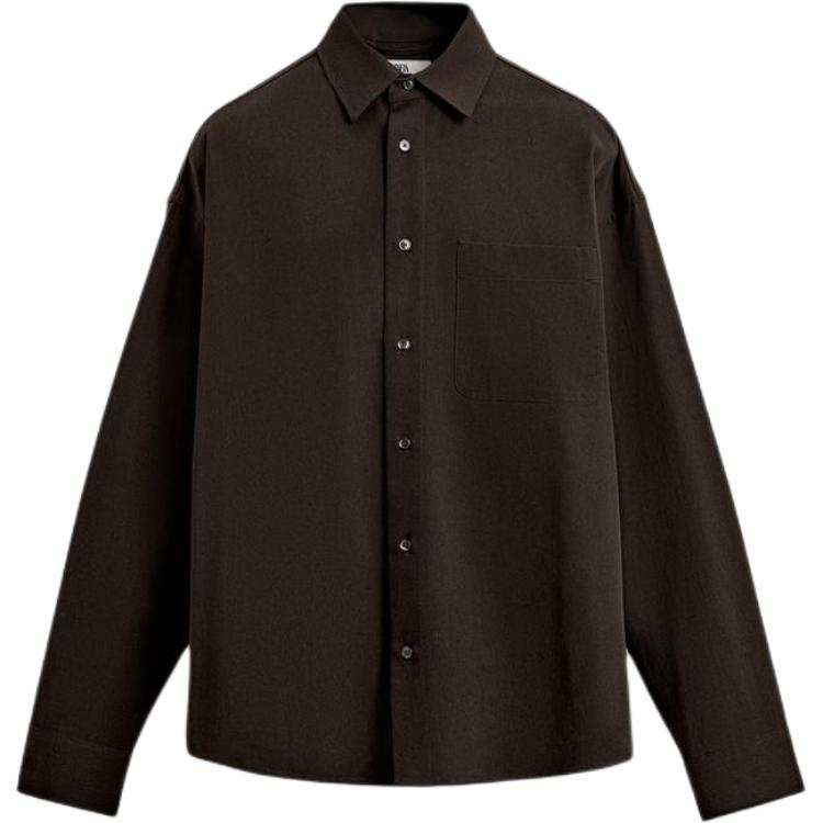 ZARA Shirts Men's Dark Brown Lapel Moderate