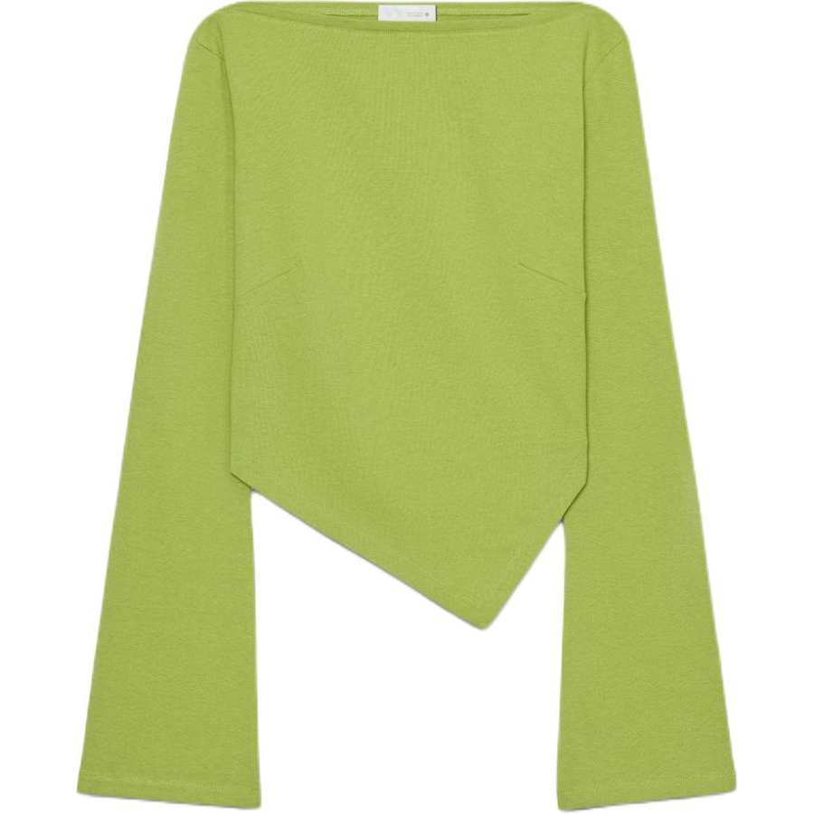 ZARA T Shirts Women's Green Boat Neck Moderate