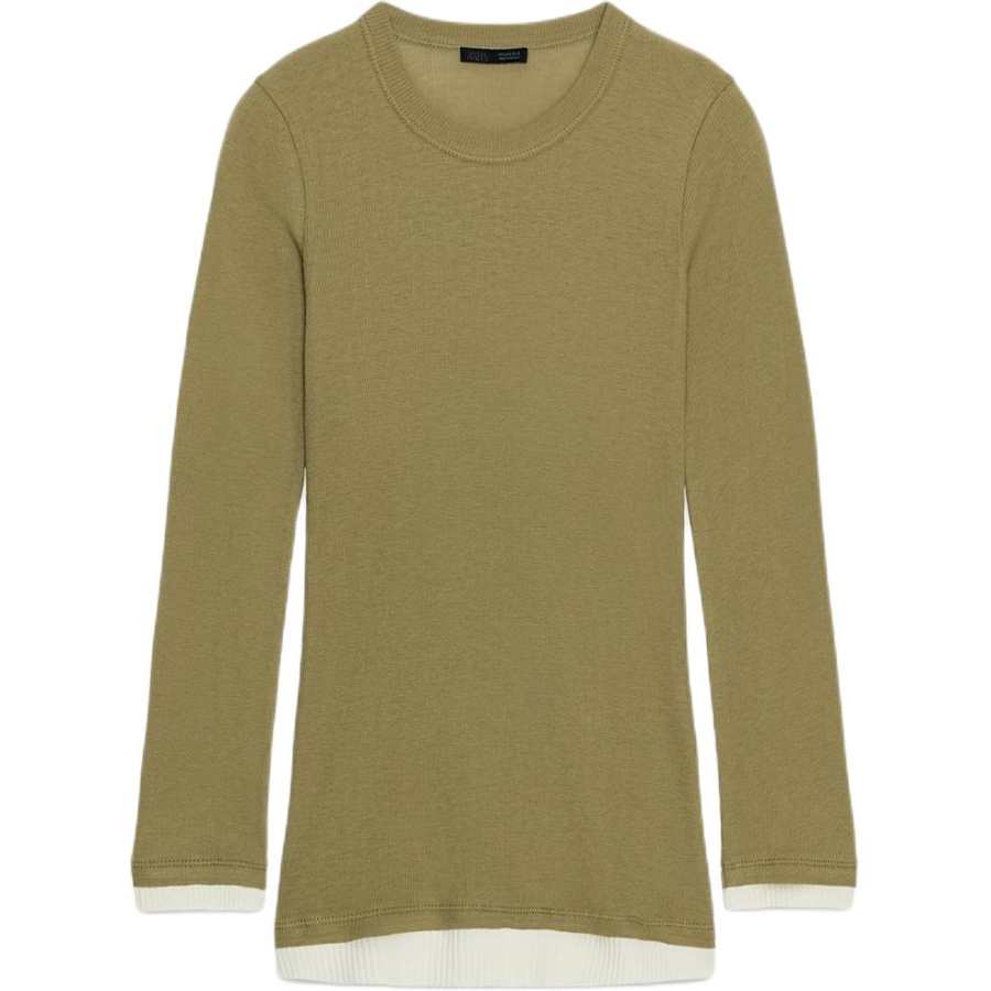 ZARA T Shirts Women's Khaki Crew Neck Moderate