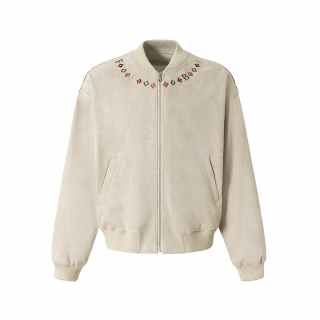 NEVER RULE Jackets Unisex Beige Gray Baseball Collar Moderate Pilot
