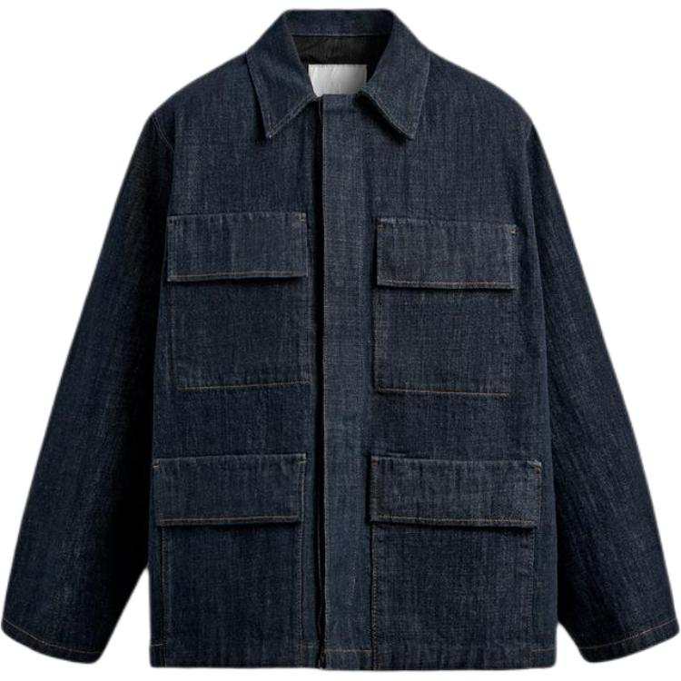 ZARA Denim Jackets Men's Indigo Lapel Moderate Straight Fit