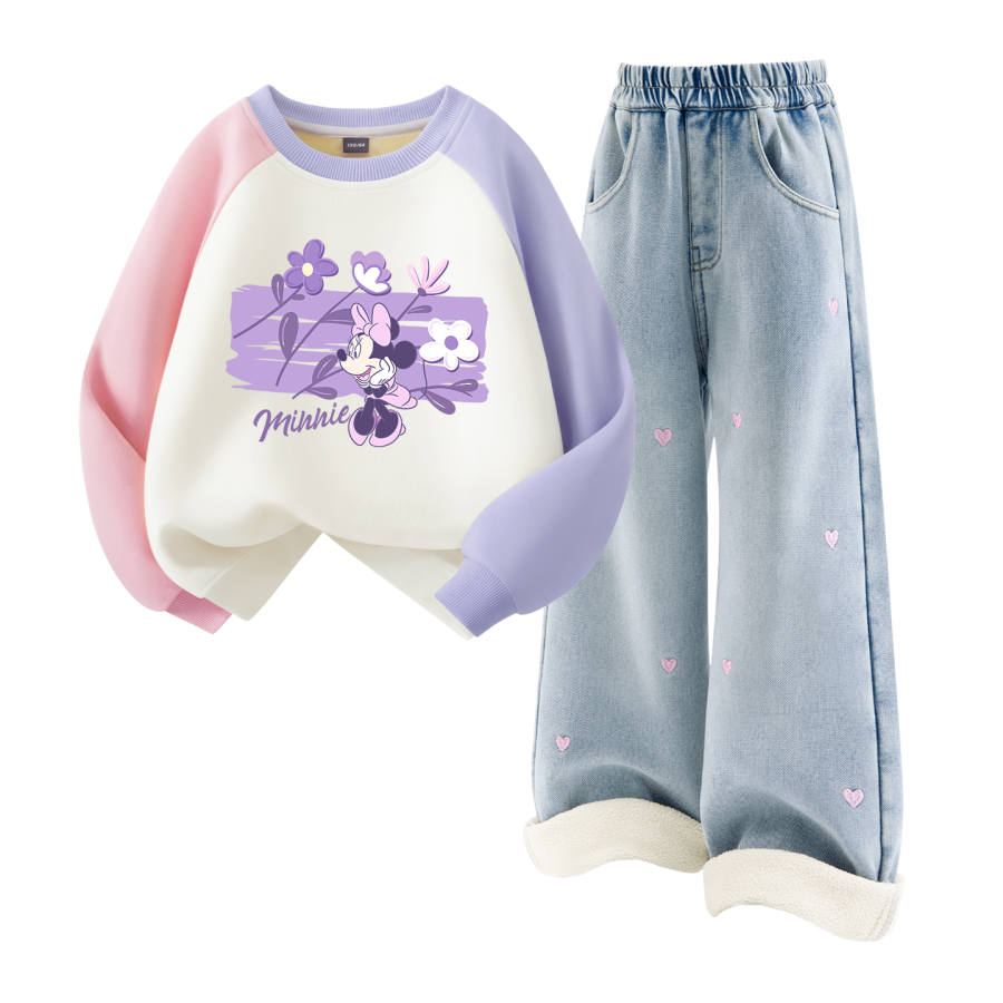 Disney Kids Casual Sportswear Crew Neck Thickened And Fleece Lined