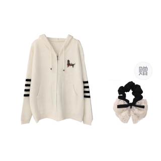 SYEEE WITH U Knitwear Women's White Coat Hair Band Hooded Moderate Cardigan