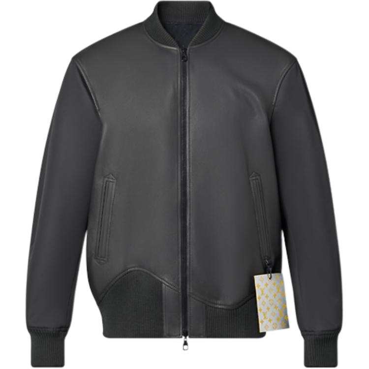 LOUIS VUITTON LOUIS VUITTON Leather Jacket Men's Dark Gray