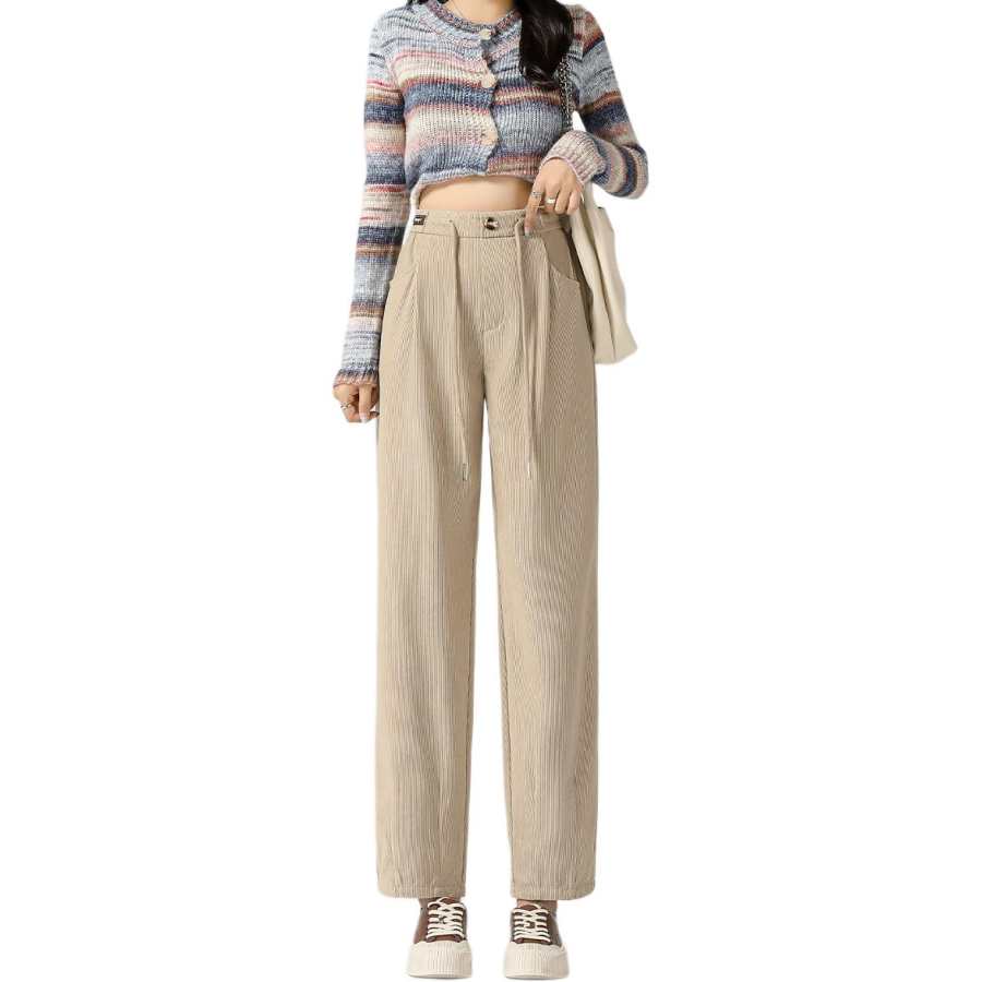 Tonlion Casual Pants Women's Apricot Moderate Straight Fit Pants