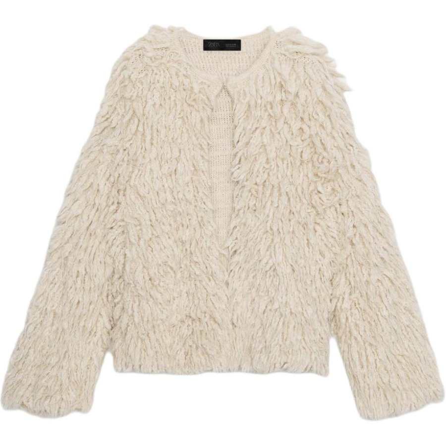ZARA Velvet Jackets Women's White Crew Neck Moderate