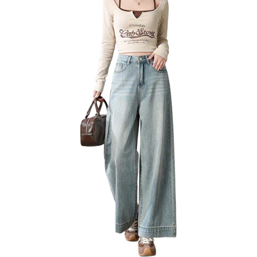 BALENO Jeans Women's Light Blue Ankle Length Wide Leg Pants Moderate Wide Leg Pants