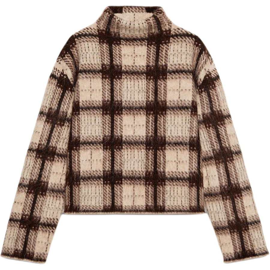 ZARA Knitwear Women's Beige/Brown Yellow Stand Collar Moderate