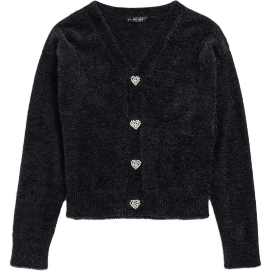 Balenciaga Heart Crystal-Button Fluffy Cardigan