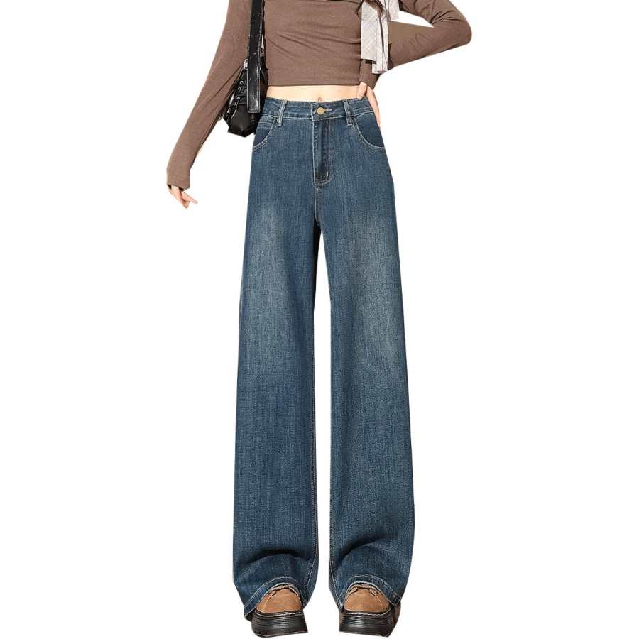 Tonlion Jeans Women's Dark Blue Moderate Wide Leg Pants