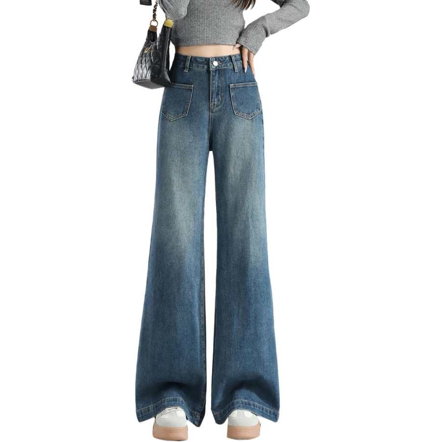 Tonlion Jeans Women's Gray Blue Moderate Wide Leg Pants