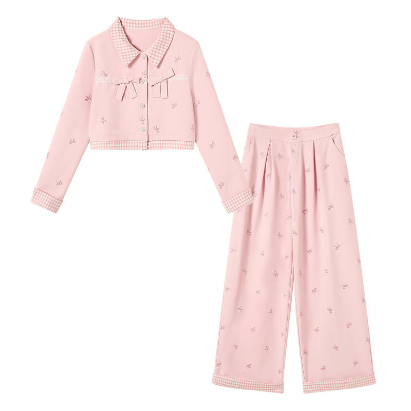 FABRIC PIG Casual Suits Women's Pink Coat+Pants Lapel Moderate Other