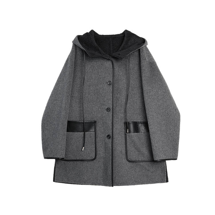 ELLE Coats Women's Dark Gray Hooded Thickened Straight Fit