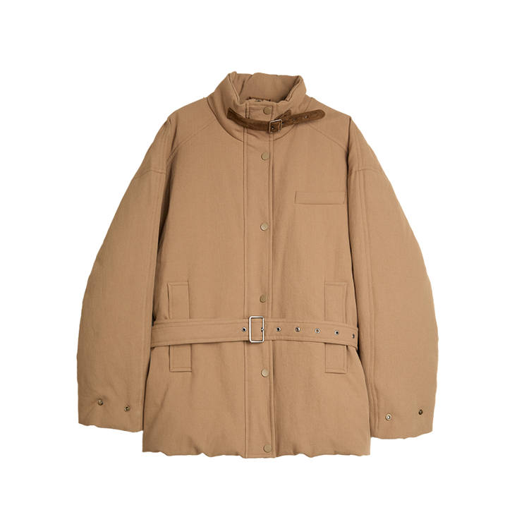ELLE Down Jackets Women's Coffee Stand Collar Moderate Parka Down Jacket