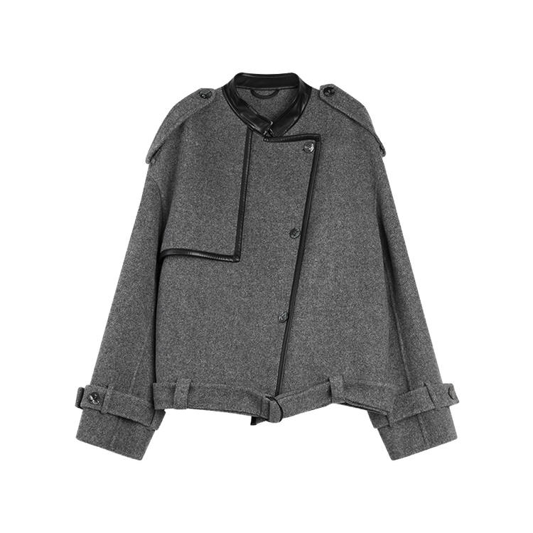 ELLE Coats Women's Medium Gray Stand Collar Moderate Straight Fit
