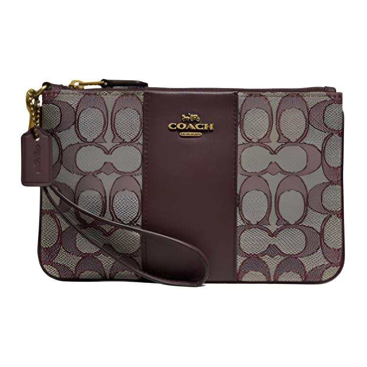 COACH Wristlet Canvas Leather Clutch Small Women's Dark Brown