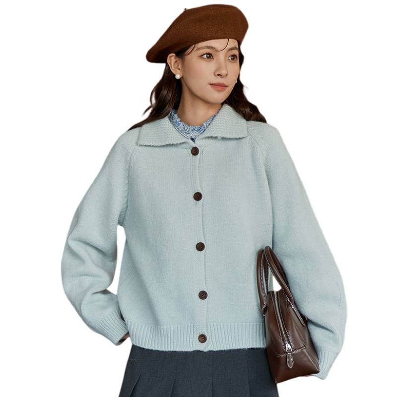 SIXUSICHOU Knitwear Women's Lapel Moderate Cardigan