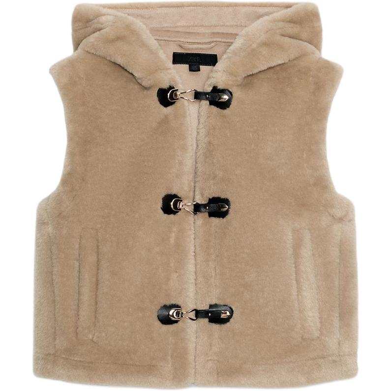 ZARA Vests Women's Tan Hooded Non Detachable Moderate Other
