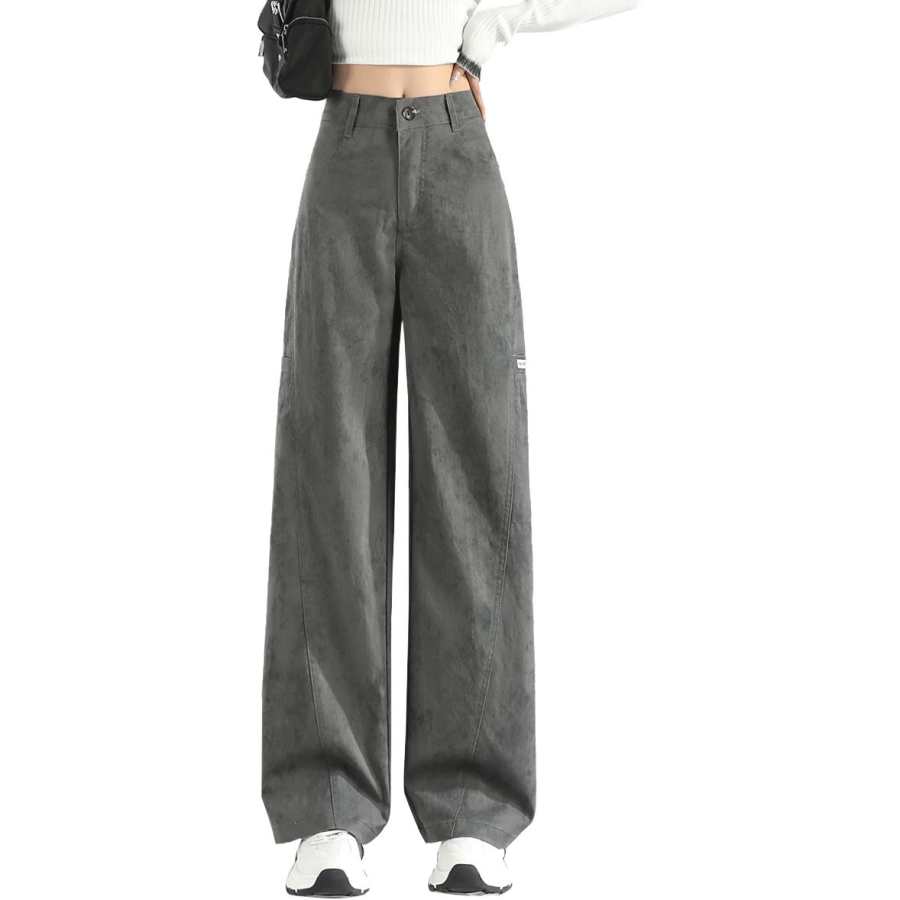 Tonlion Casual Pants Women's Light Gray Moderate Wide Leg Pants