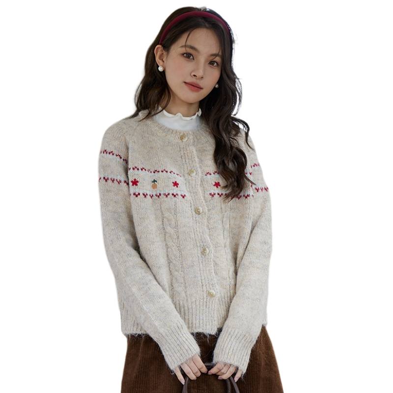 SIXUSICHOU Knitwear Women's Crew Neck Moderate Cardigan