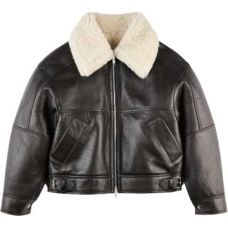 HOGAN Leather Jackets Women's Brown Lapel Moderate Reversible