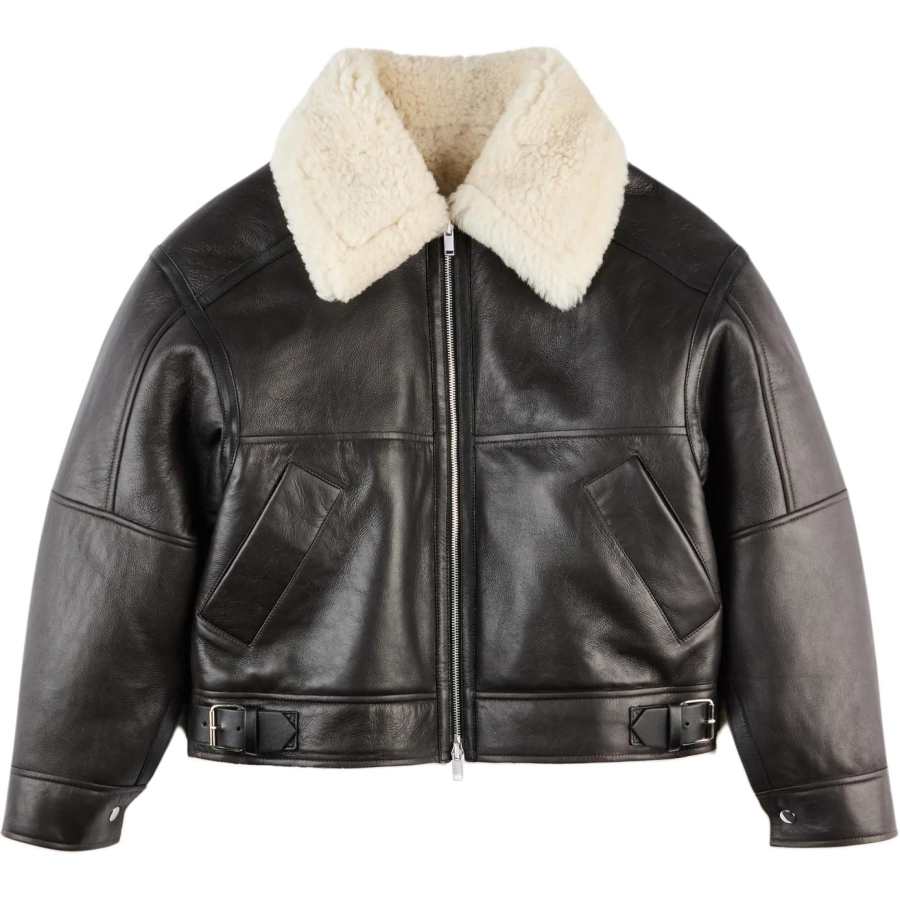HOGAN Leather Jackets Women's Brown Lapel Moderate Reversible