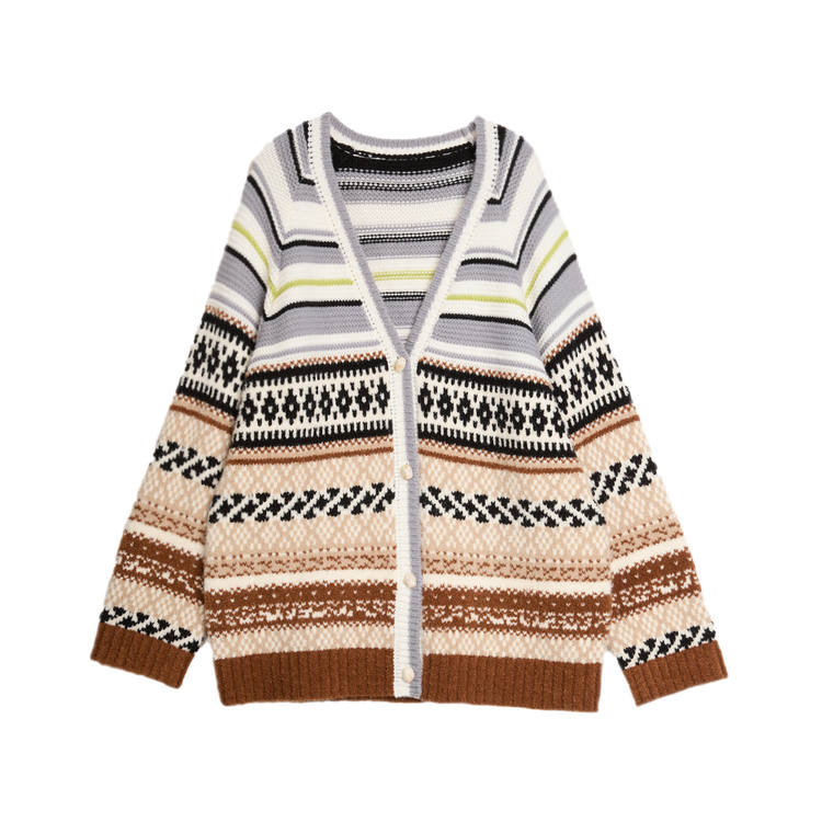 ELLE Knitwear Women's Caramel V Neck Moderate Cardigan