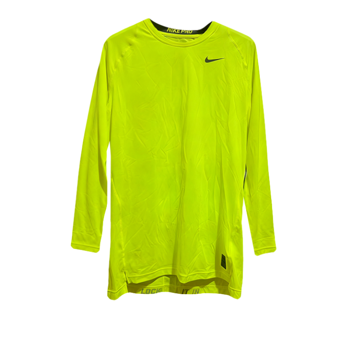Nike Nike Pro T Shirts Men's Green Yellow Crew Neck Moderate