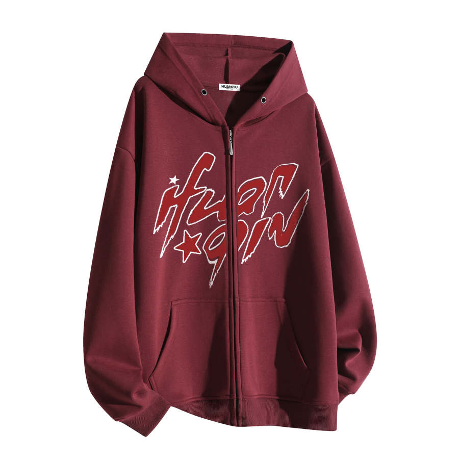 HUANQIU Sweatshirts Unisex Hooded Moderate Cardigan