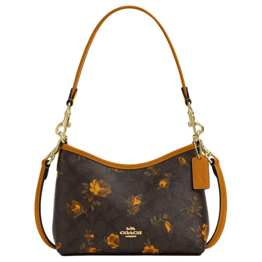 COACH Laurel Coated Canvas Crossbody Bag, Shoulder Bag Small Women's Walnut & Yellow