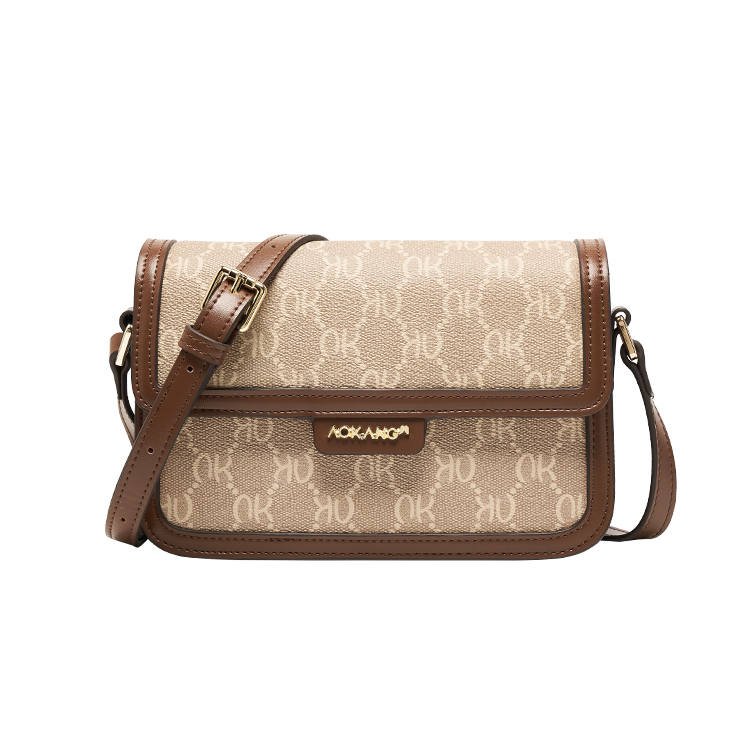 AOKANG PVC Crossbody Bags Women's Coffee Brown/Cream Apricot