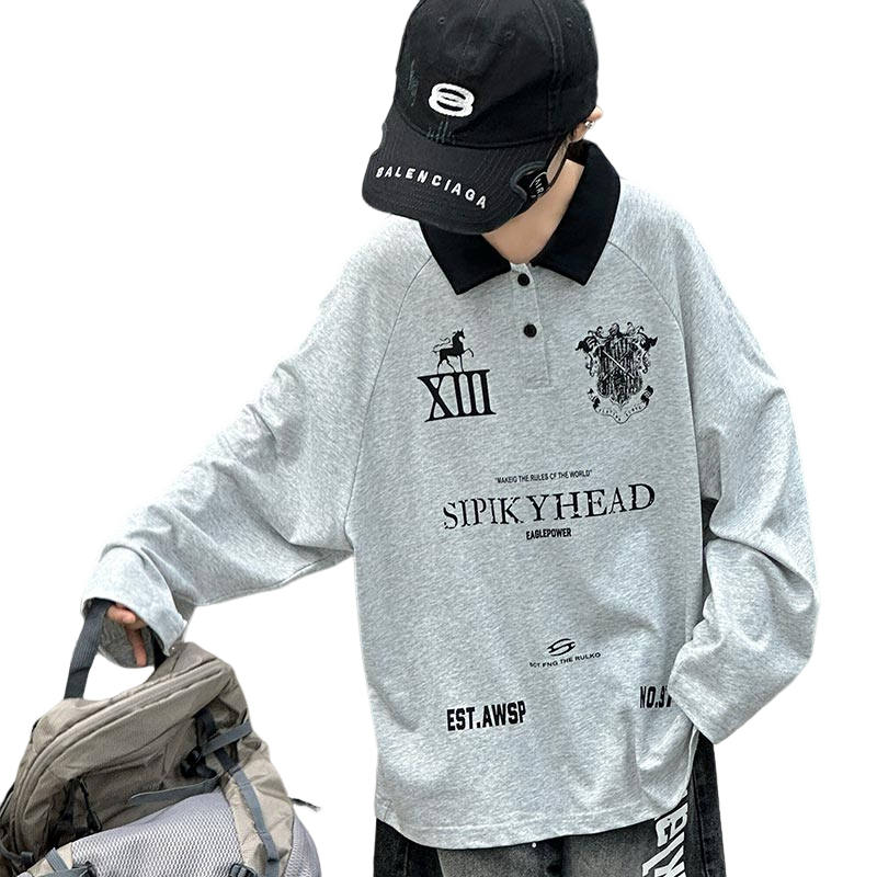 Lanza Casual Polo Shirt Spring Fall Light Gray Teenagers