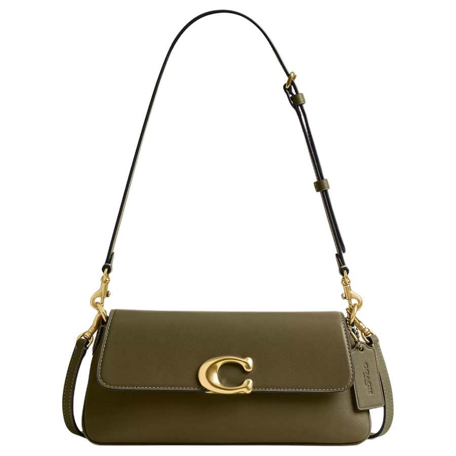 COACH Jet Calfskin Shoulder Bag Medium Women's Dark Khaki