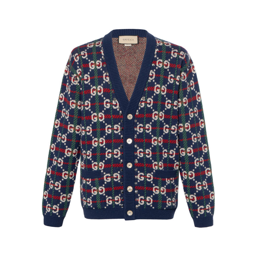 GUCCI Sweaters Men's Blue V Neck Moderate