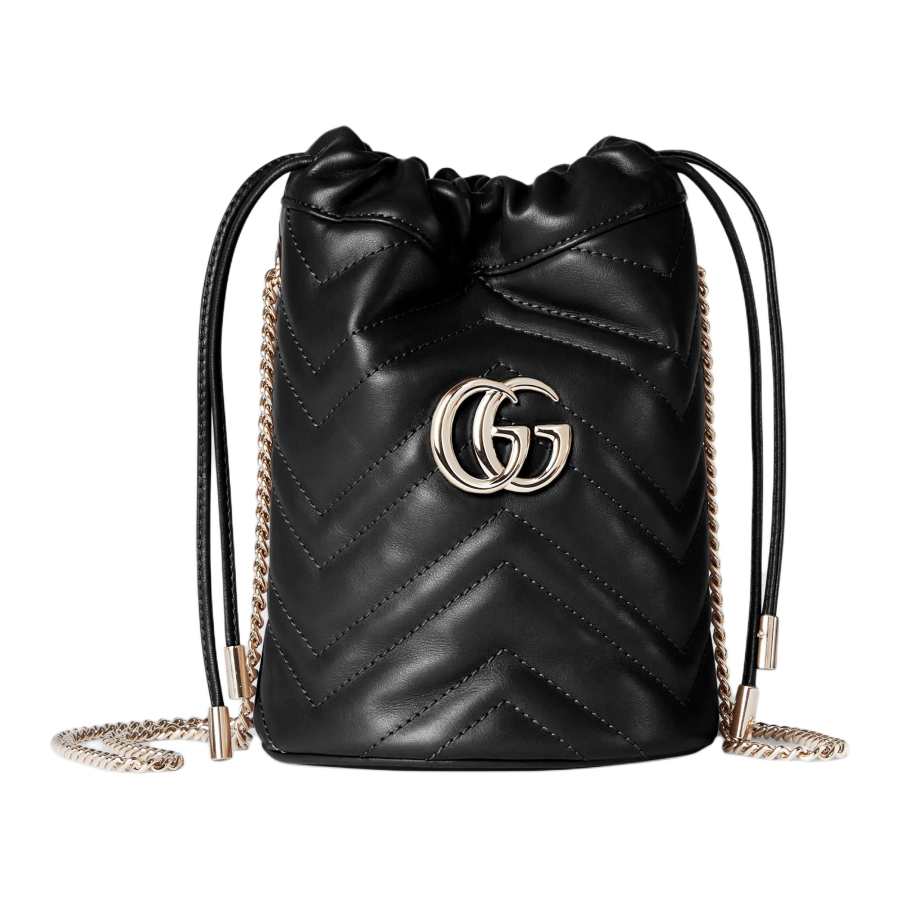 GUCCI GG Marmont Leather Bucket Bag, Shoulder Bag Small Women's Black