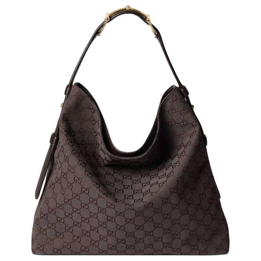 GUCCI Canvas Handbag Large Women's Dark Brown