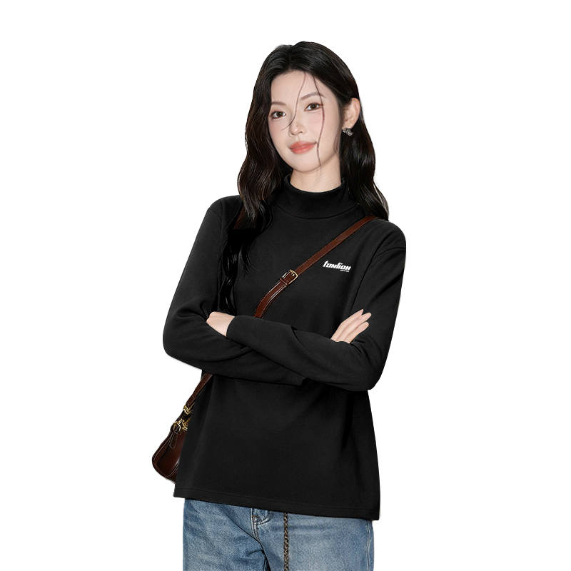 Tonlion T Shirts Women's Half Turtleneck Moderate Straight Fit