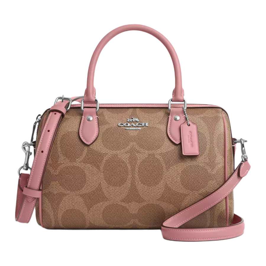 COACH RowanSATCHEL Signature Coated Canvas Crossbody Handbag Medium Women's Pink Brown
