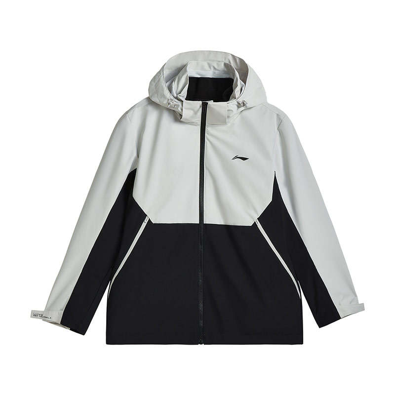 Li-Ning Li Ning Trench Coats Unisex Stone Gray/Black Hooded Moderate