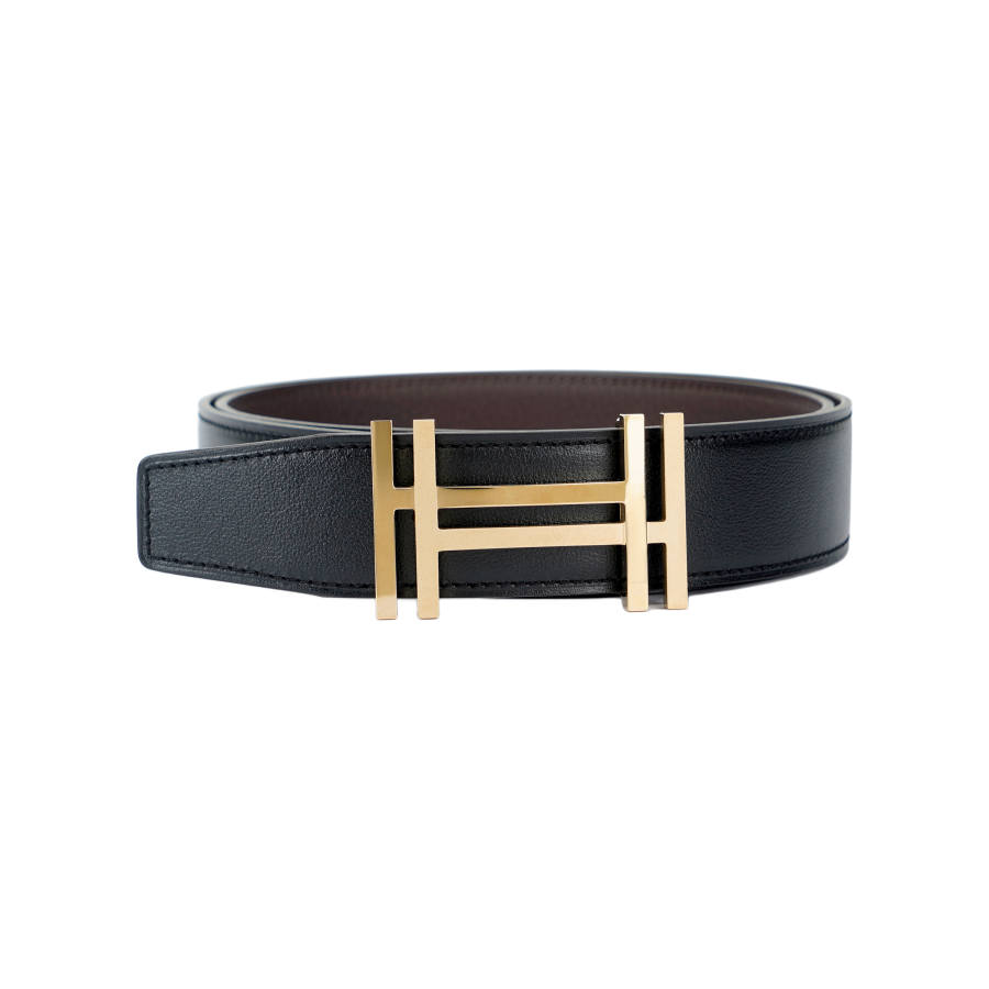 HERMES HERMES Block H Calfskin Leather Belts Men's 3.2cm