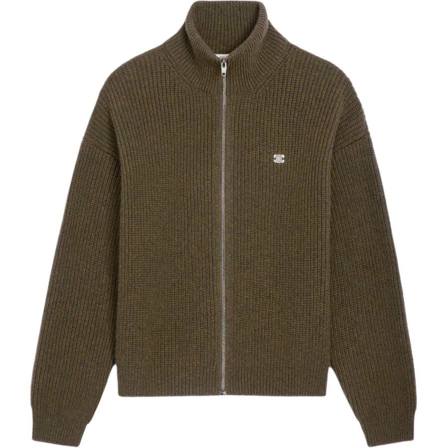 CELINE CELINE Sweaters Men's Khaki Brown Turtleneck Moderate Cardigan