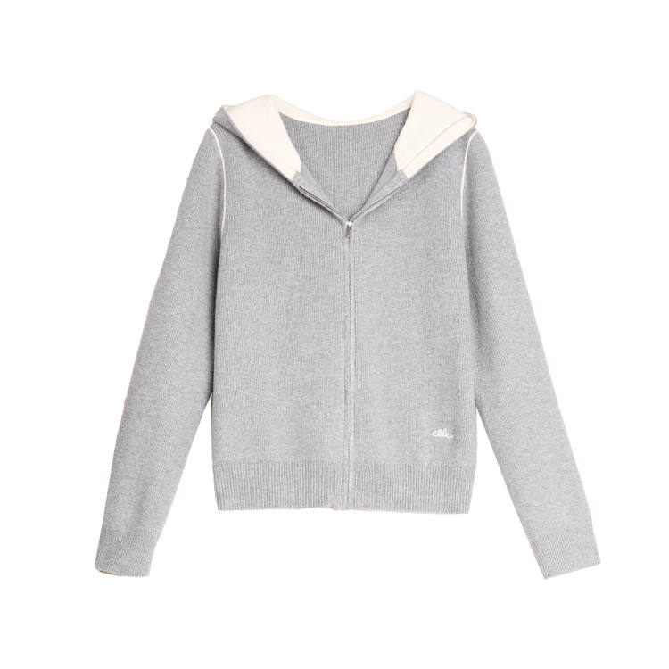 ELLE Knitwear Women's Medium Gray Hooded Moderate Cardigan